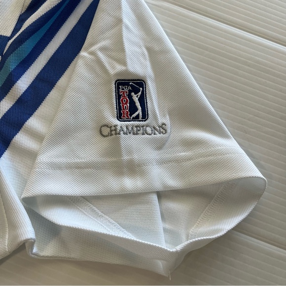 Fairway & Greene NWT Golf Polo Hoag Classic White Blue Stripes Size Large - Picture 3 of 8